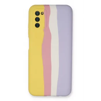 Newface Samsung Galaxy A03S Kılıf Ebruli Lansman Silikon - Sarı-Mavi