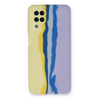 Newface Samsung Galaxy A22 Kılıf Ebruli Lansman Silikon - Sarı-Lila