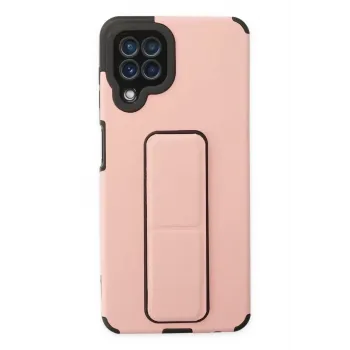 Newface Samsung Galaxy A22 Kılıf Mega Standlı Silikon - Pudra