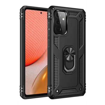 Newface Samsung Galaxy A72 Kılıf Sofya Yüzüklü Silikon Kapak - Siyah