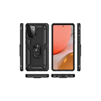 Newface Samsung Galaxy A72 Kılıf Sofya Yüzüklü Silikon Kapak - Siyah