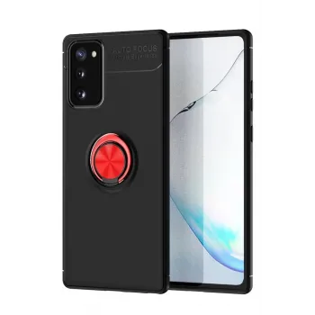 Newface Samsung Galaxy Note 20 Kılıf Range Yüzüklü Silikon - Siyah-Kırmızı