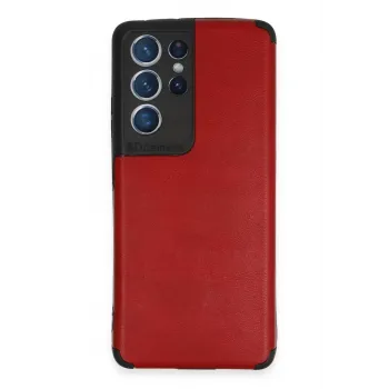 Newface Samsung Galaxy S21 Ultra Kılıf Loop Deri Silikon - Kırmızı
