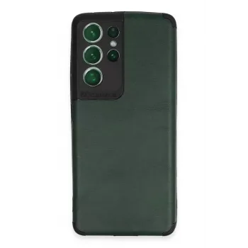 Newface Samsung Galaxy S21 Ultra Kılıf Loop Deri Silikon - Yeşil