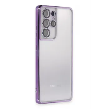 Newface Samsung Galaxy S21 Ultra Kılıf Razer Lensli Silikon - Mor