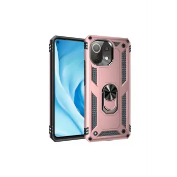 Newface Xiaomi Mİ 11 Lite Kılıf Sofya Yüzüklü Silikon Kapak - Rose