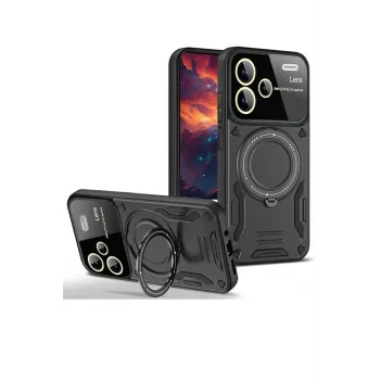 Newface Xiaomi Redmi Note 13 Pro Plus Joy Lens Standlı Kapak - Siyah