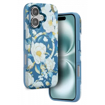 Onegif iPhone 16 Flower Series Magsafe Kapak - Mavi