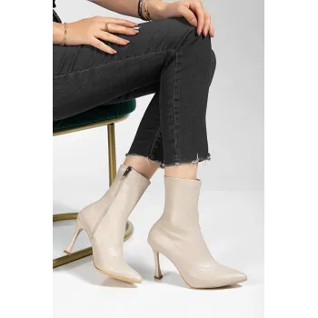 Orjen Bej Cilt Streç Topuklu Bot