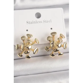 Pirinç Gold Renk Virüs Figür Model Kadın Küpe