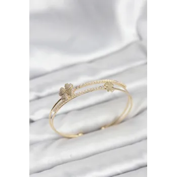 Pirinç Gold Renk Yonca Model Kadın Bileklik