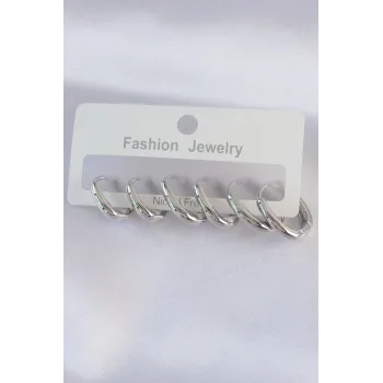 Pirinç Gümüş Renk Oval Küpe Seti