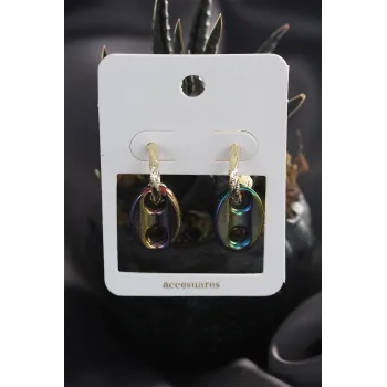 Renkli Hematit Taşlı Küpe Seti