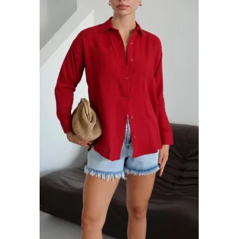 Tek cepli müslin gömlek bordo pt