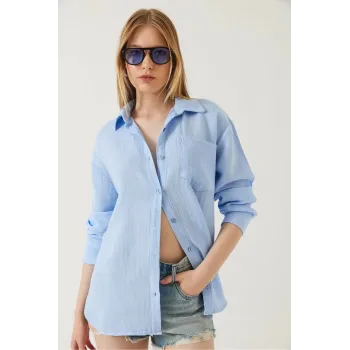 Tek cepli müslin gömlek mavi pt
