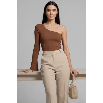 Tek Omuzlu Basic Bluz kahve T4275
