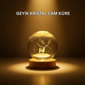 USB Bağlantılı Geyik Temalı Kristal Küre Premium Masa Gece Lambası