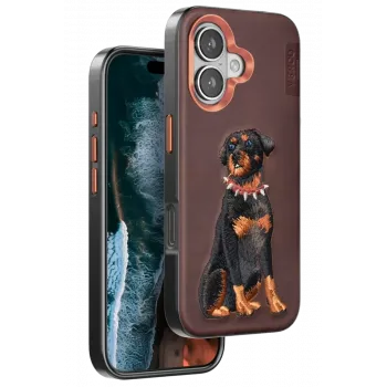Venco iPhone 16 Perma Desenli Kapak - Koyu Kahve