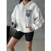 3 iplik şardonlu oversize kafa baskılı sweat beyaz