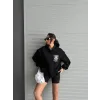 3 iplik şardonlu oversize kafa baskılı sweat siyah