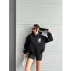 3 iplik şardonlu oversize kafa baskılı sweat siyah