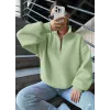 3 iplik Şardonlu yarım fermuarlı sweatshirt mint