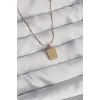 316L Çelik Gold Renk Kare Charm Model Kolye