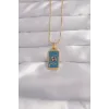 316L Çelik Gold Renk Mavi Mineli El Figür Tarot Kolye