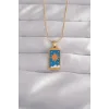 316L Çelik Gold Renk Mavi Mineli Güneş Model Tarot Kolye