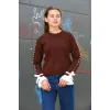 Boncuklu bile detaylı kazak kahve