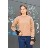 Boncuklu bile detaylı kazak vizon