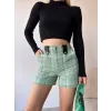 Çıtçıtlı siyah köprü tüvit şort yeşil