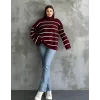 Çizgili ispanyol kol triko boğazlı kahve beyaz elf