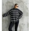 Çizgili ispanyol kol triko boğazlı kazak antrasit elf