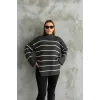 Çizgili ispanyol kol triko boğazlı kazak antrasit elf