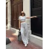 Crop pantolon biyeli takım gri