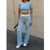 Crop pantolon biyeli takım mavi