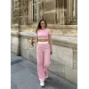 Crop pantolon biyeli takım pembe