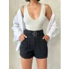 Kemer detaylı gabardin şort siyah s25289