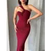 Krinkıl tek omuz uzun elbise bordo s25455