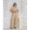Kuşaklı gömlek yaka salaş tulum bej s255822