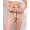 Kuşaklı keten şort bej s255265