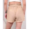 Kuşaklı keten şort bej s255265