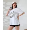 Leopar desenli kiraz baskılı tişört