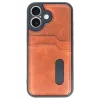 Newface iPhone 16 Kılıf Sara Kartvizitli Deri Kılıf - Taba