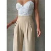 Pileli keten pantolon s255046