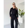 Polo yaka alt üst kollu modal takım siyah pt