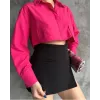Poplin crop gömlek fuşya s3060