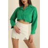 Poplin crop gömlek yeşil s3060