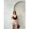 Valonlu fırfırlı şort bej s24683